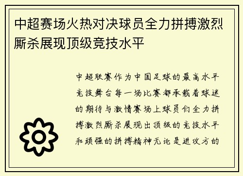 中超赛场火热对决球员全力拼搏激烈厮杀展现顶级竞技水平