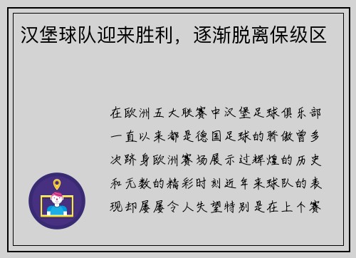 汉堡球队迎来胜利，逐渐脱离保级区