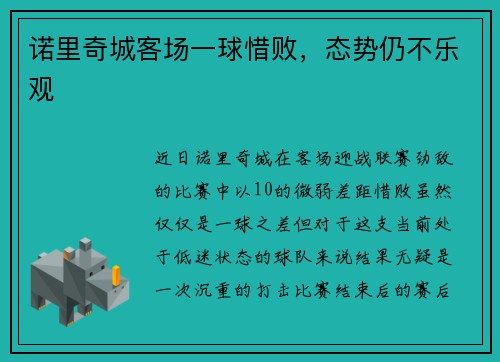 诺里奇城客场一球惜败，态势仍不乐观