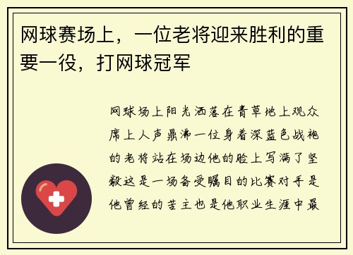 网球赛场上，一位老将迎来胜利的重要一役，打网球冠军