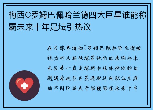 梅西C罗姆巴佩哈兰德四大巨星谁能称霸未来十年足坛引热议