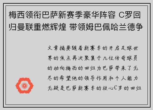 梅西领衔巴萨新赛季豪华阵容 C罗回归曼联重燃辉煌 带领姆巴佩哈兰德争夺金靴